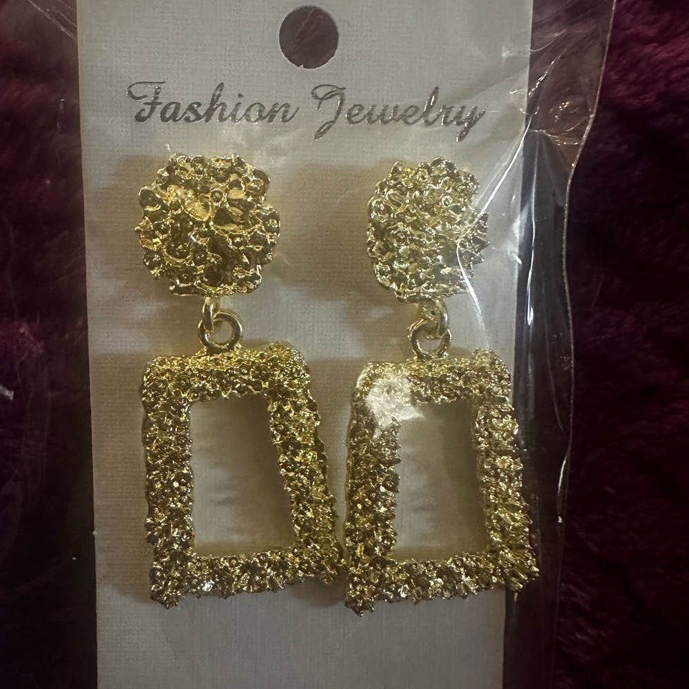 Gold Textured Geometric Earrings
